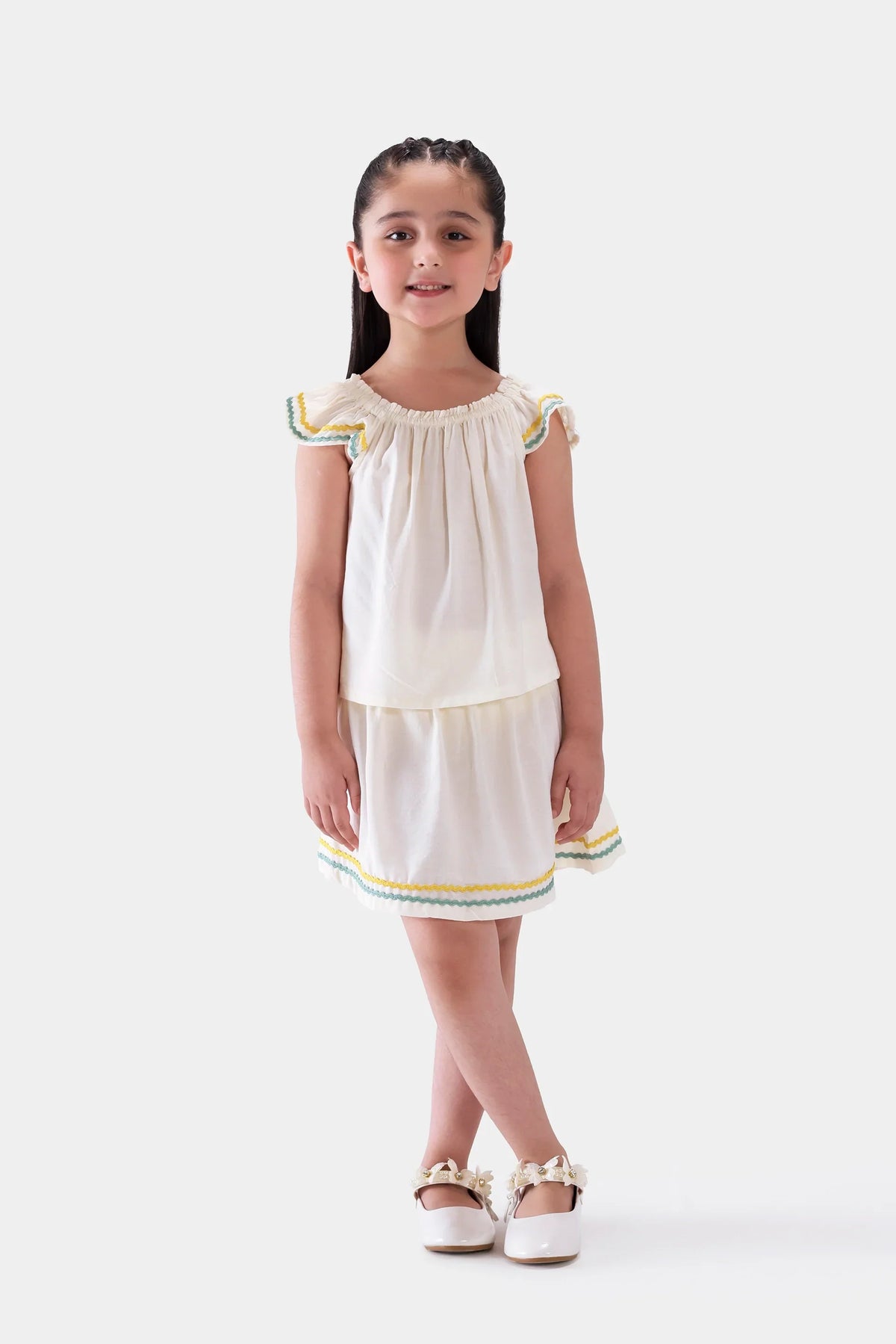 Off-White Ruffle Lace Top & Skirt Co-ord Set