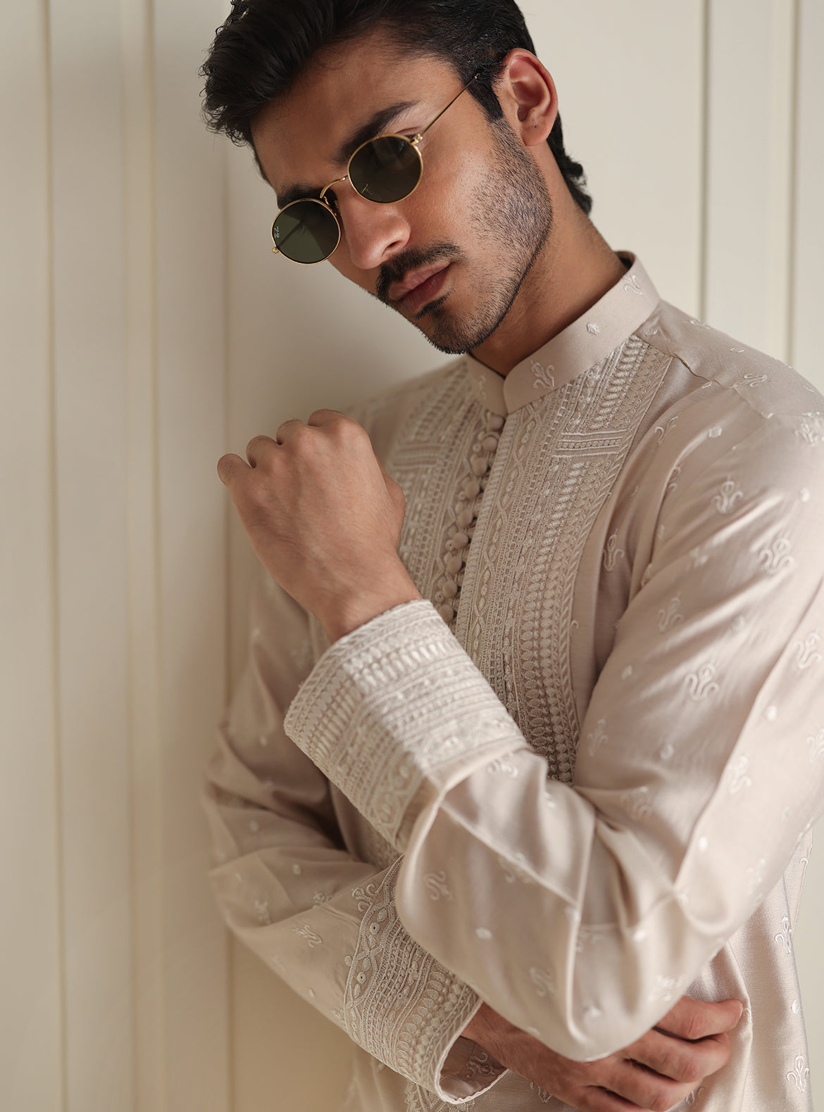 Beige Embroidered Kurta