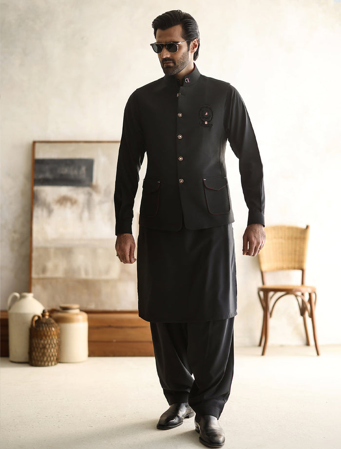 Black Designer Waistcoat