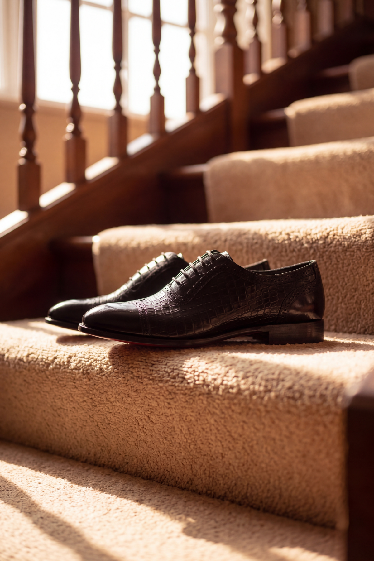 Premium Black Crocodile-Embossed Leather