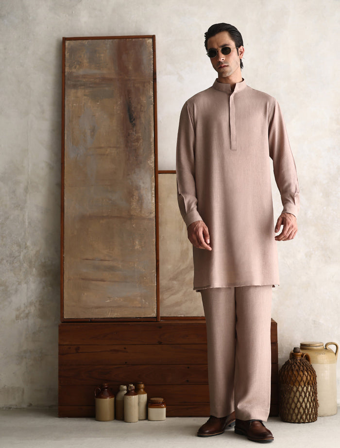 Ivory Textured Kurta Pajama