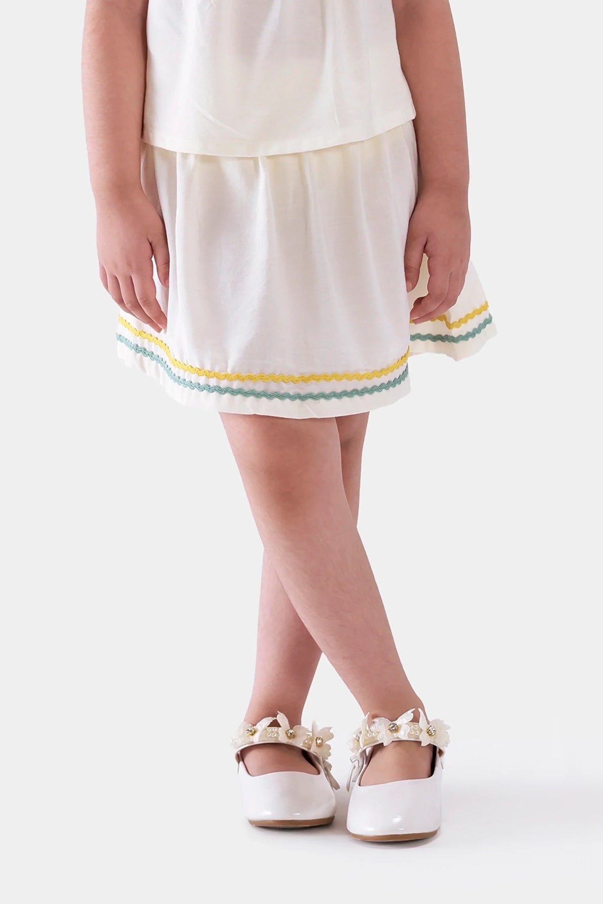 Off-White Ruffle Lace Top & Skirt Co-ord Set