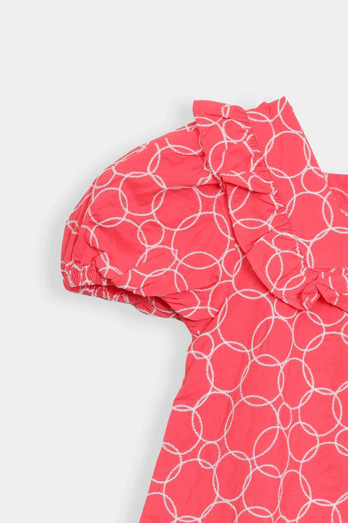 Red Embroidered Top & Shorts Co-ord Set