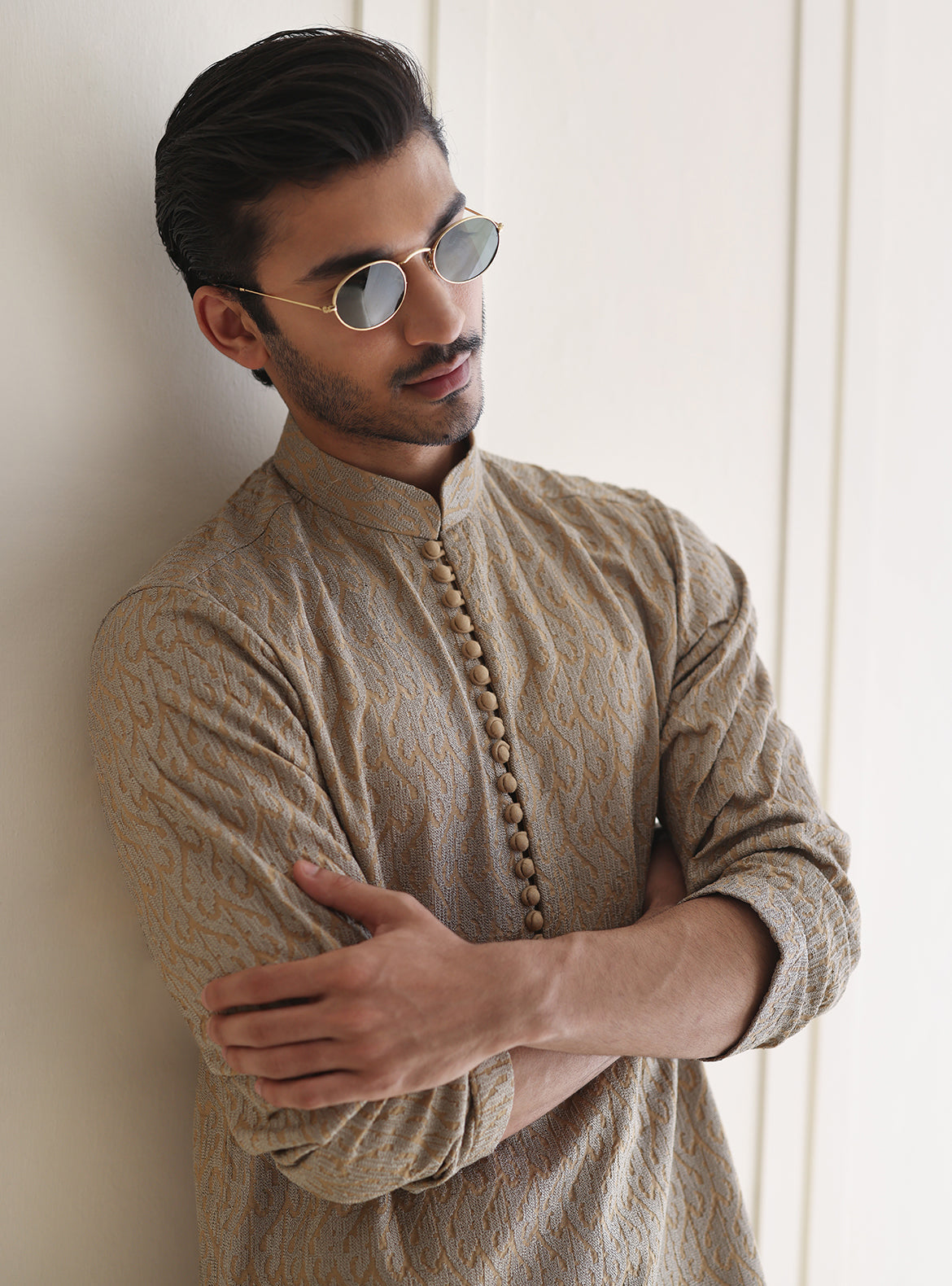 Taupe Embroidered Kurta