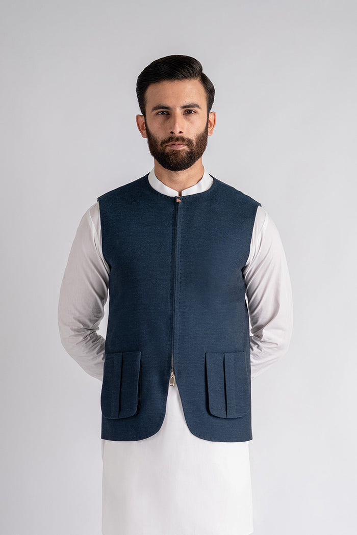 Handloomed-Waistcoat-Blue