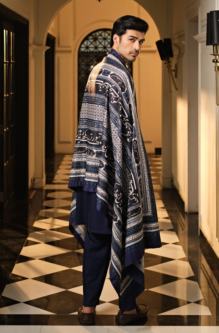 Rashk Shawl - Blue & White
