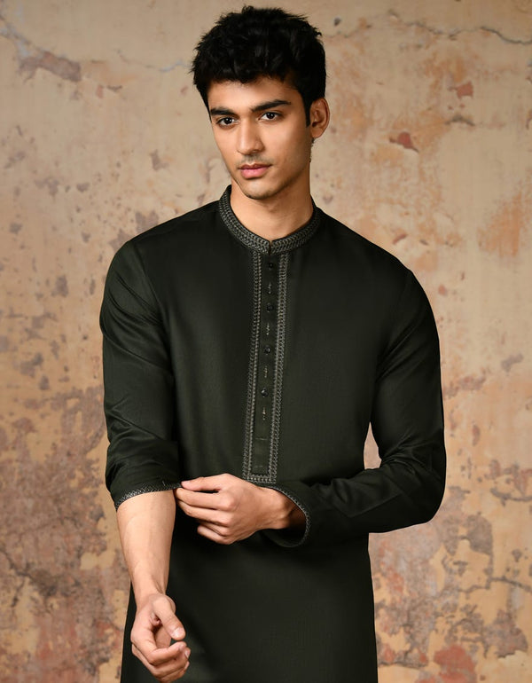 FOREST GREEN BLENDED KURTA