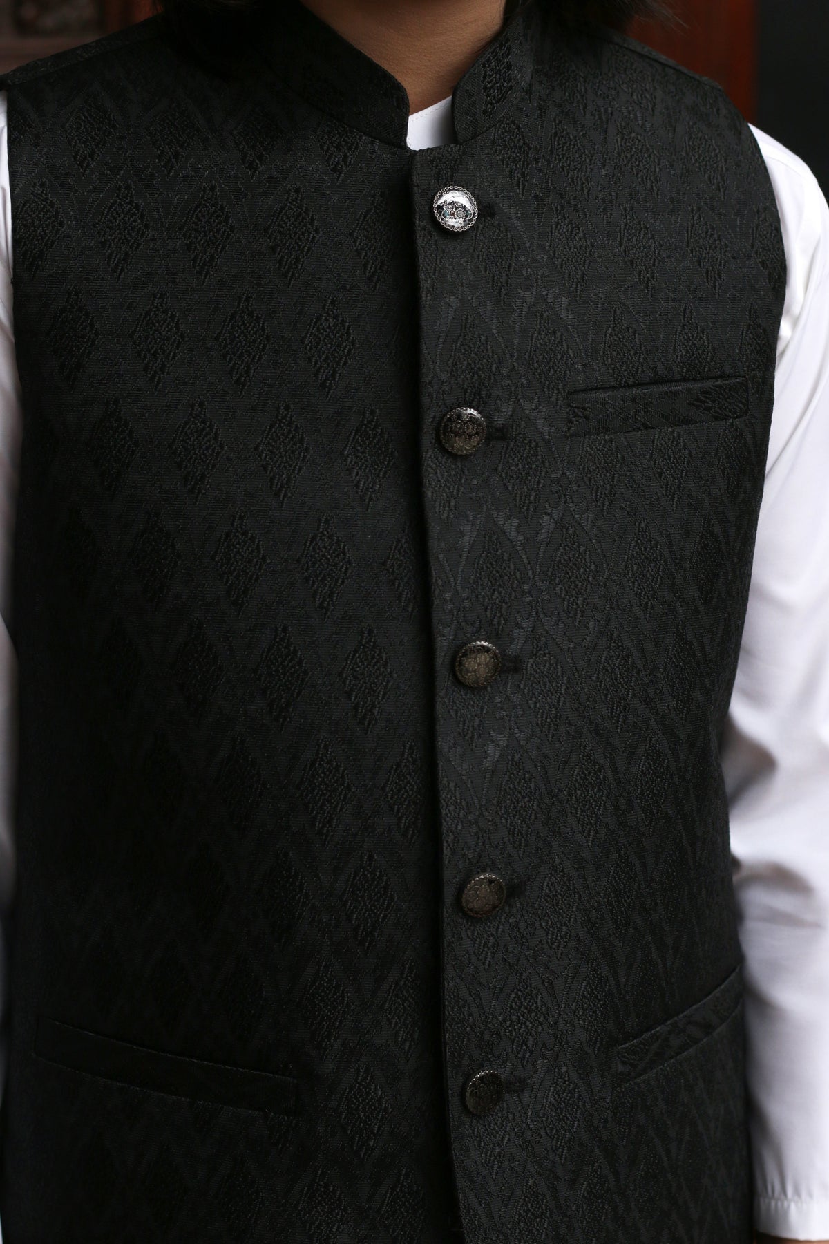 Black Jamawar Boys Waistcoat