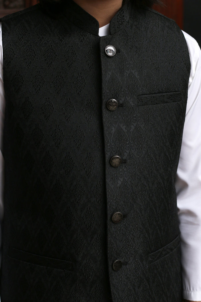 Black Jamawar Boys Waistcoat