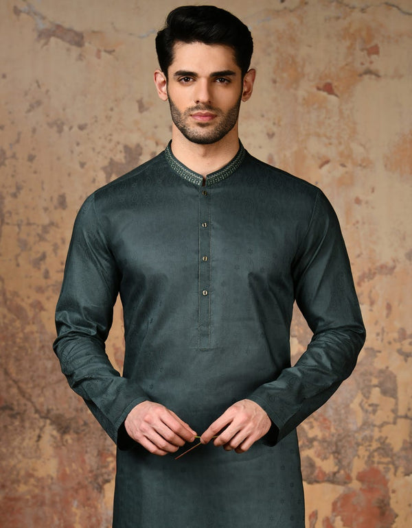 BOTTLE GREEN COTTON KURTA