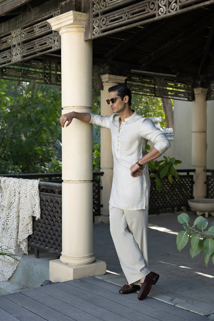 Light Beige Muhazzab Kurta Pajama