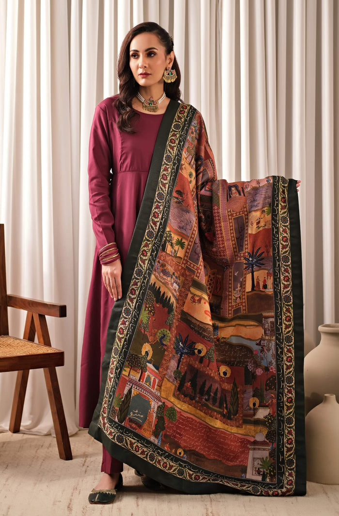 Bagh-E-Mughal Shawl - Green & Rust
