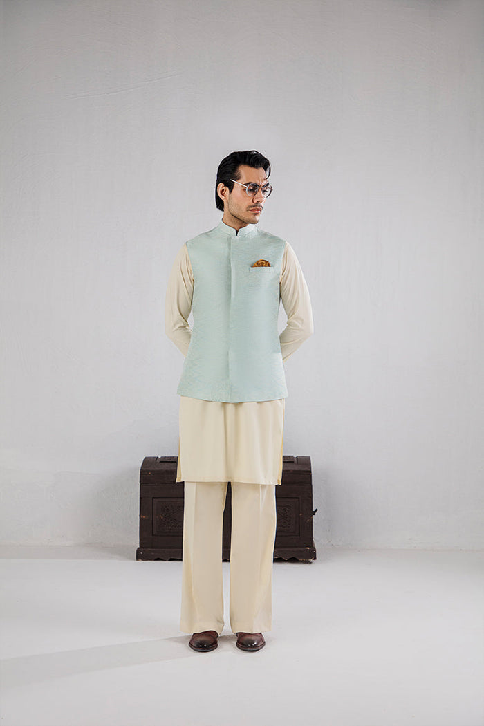 Mint Green Jacquard Waist Coat