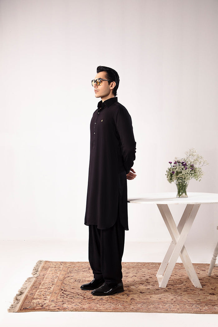 Black Linen Shalwar Kameez