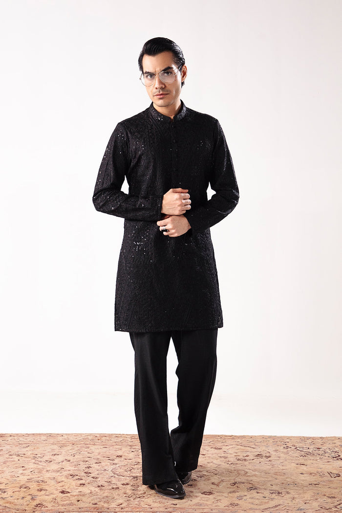Black Tarqee Kurta Pajama