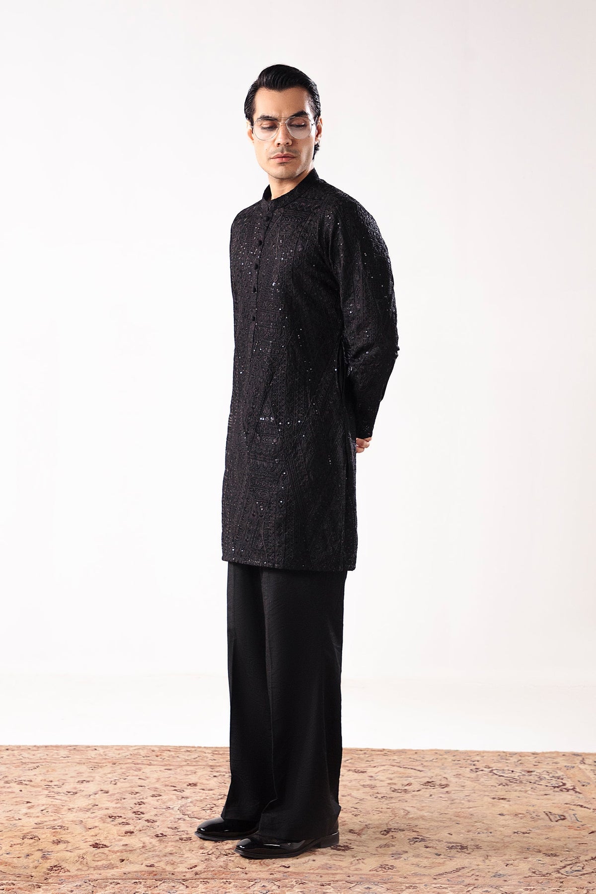 Black Tarqee Kurta Pajama
