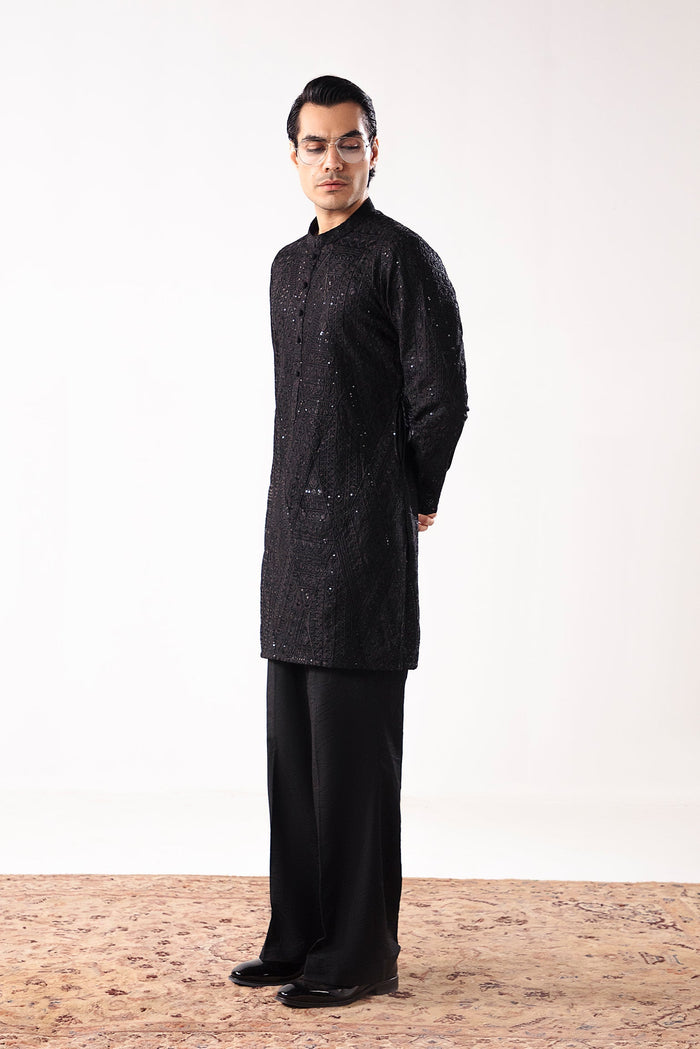 Black Tarqee Kurta Pajama