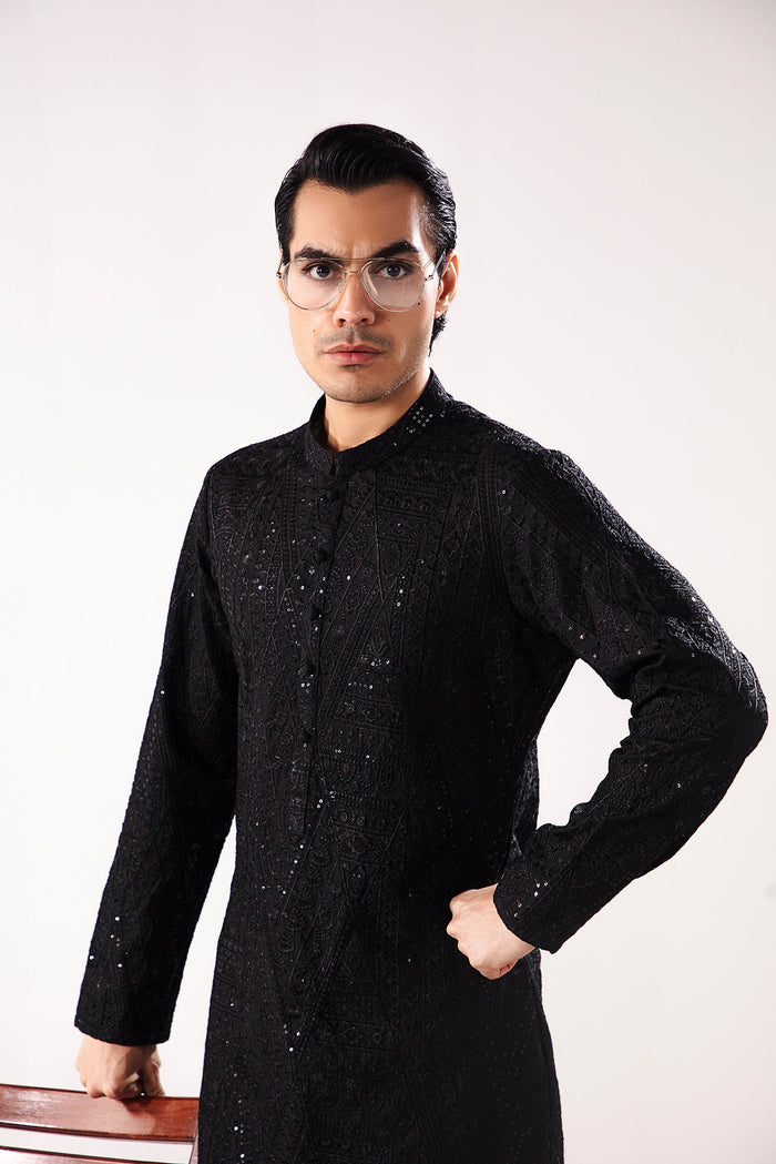 Black Tarqee Kurta Pajama