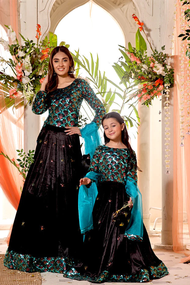 Sequins & Velvet Long Maxi — Black Blue Velvet