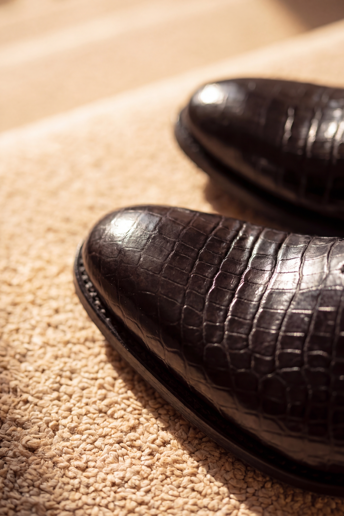 Black Croco-Textured Leather Shoes