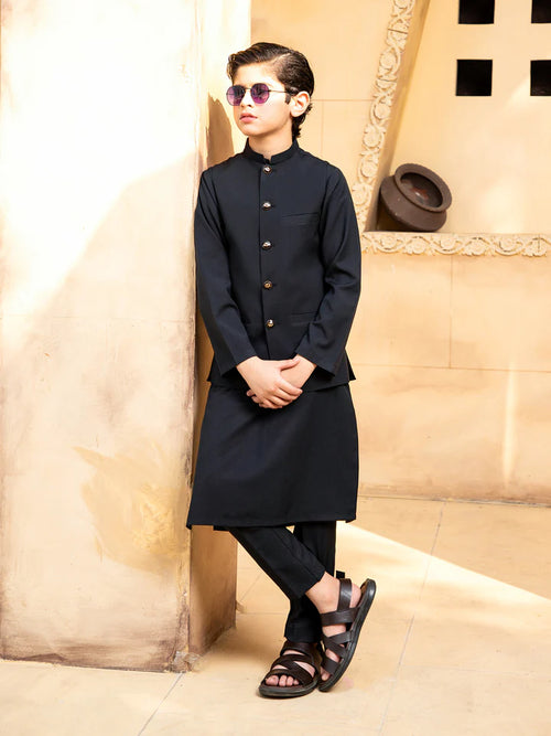 Boski Black Kurta Trouser with Waistcoat
