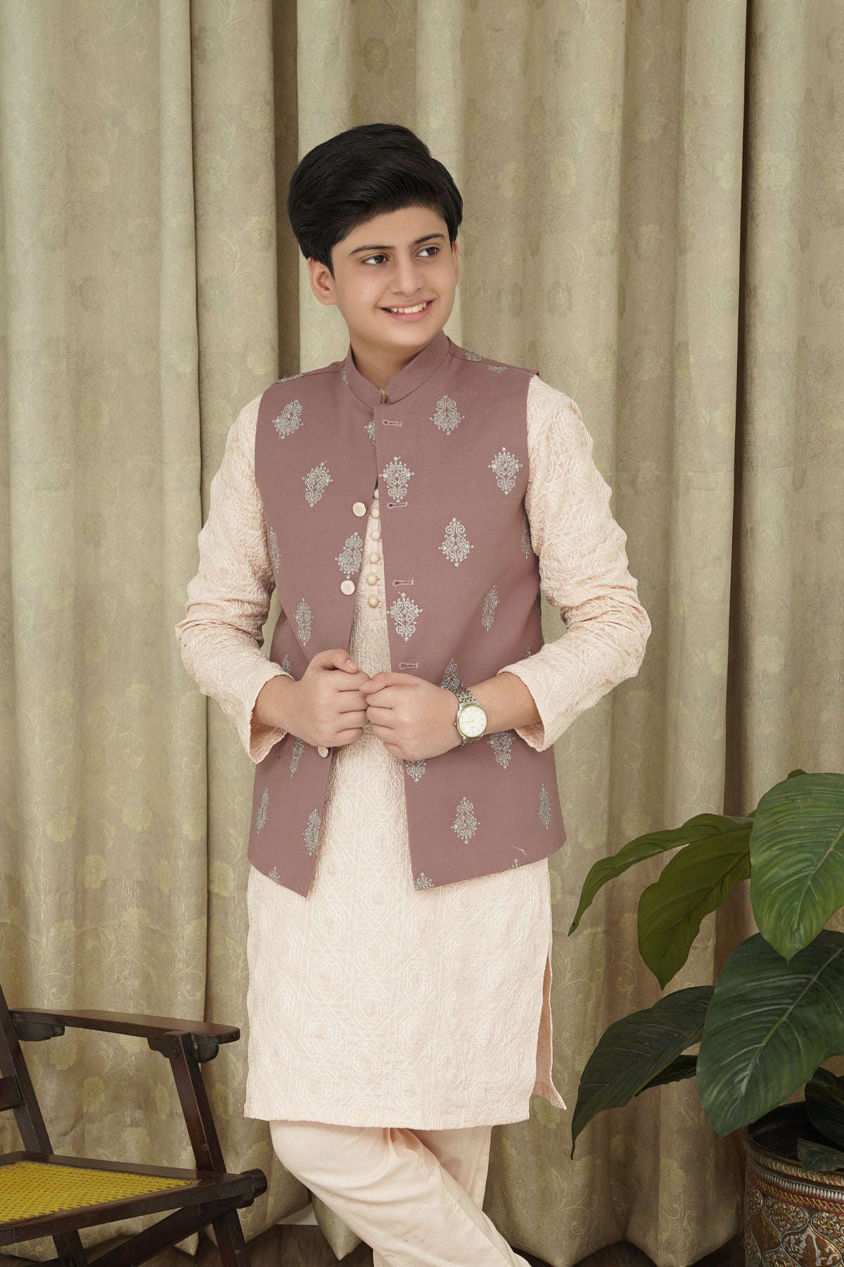 Red Embroidery Boys Waistcoat