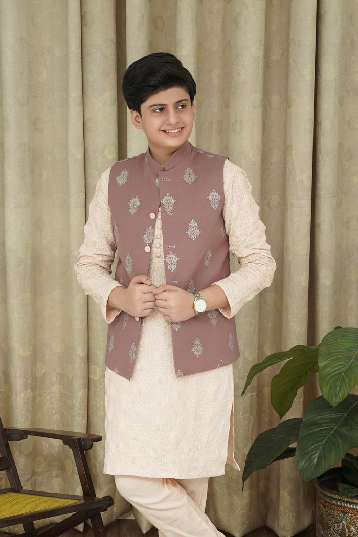 Red Embroidery Boys Waistcoat