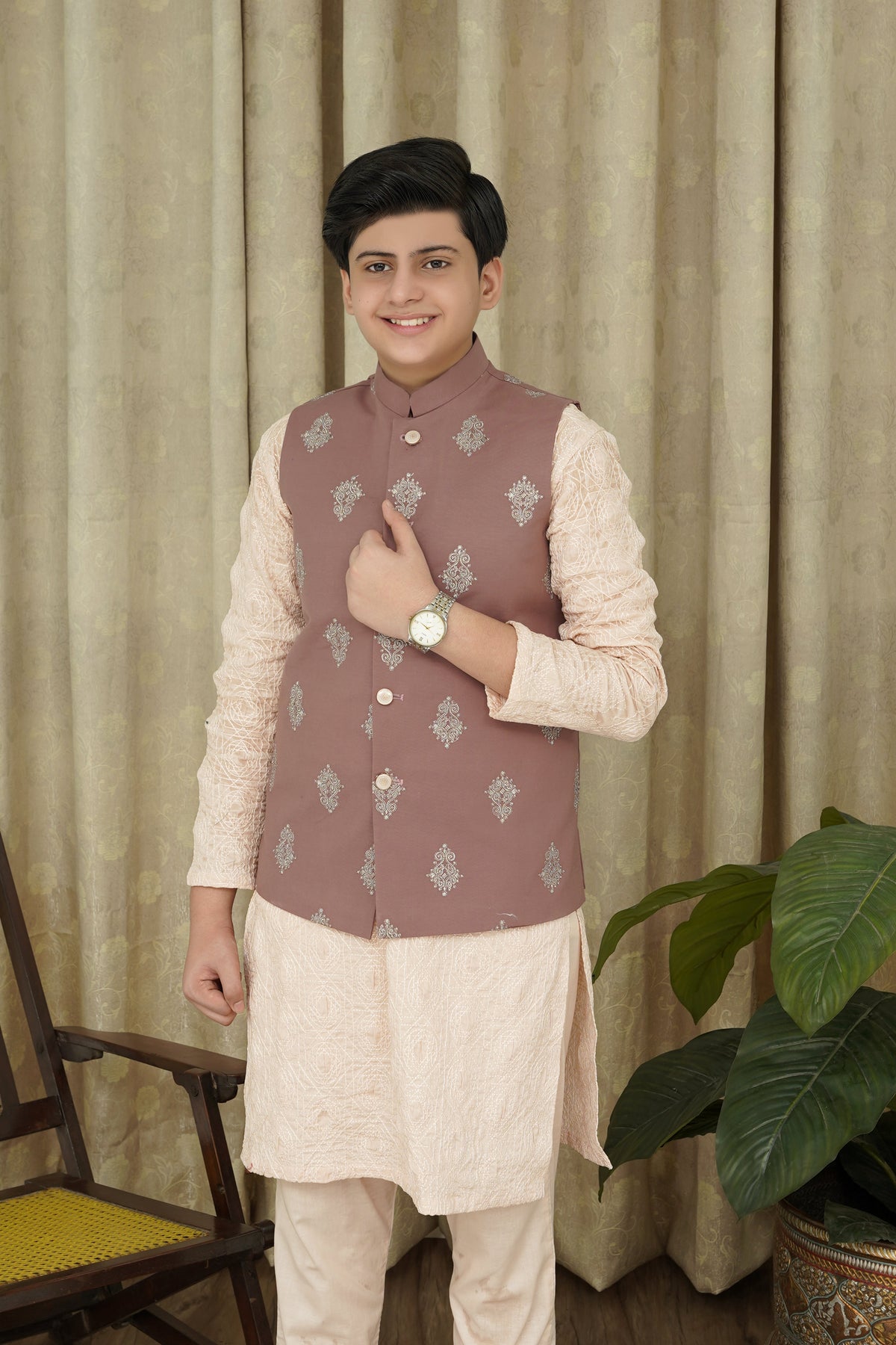 Red Embroidery Boys Waistcoat