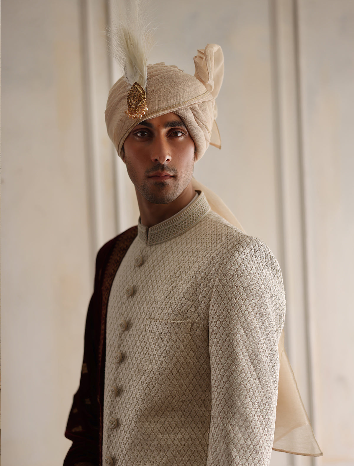Light Beige Turban with Brouch