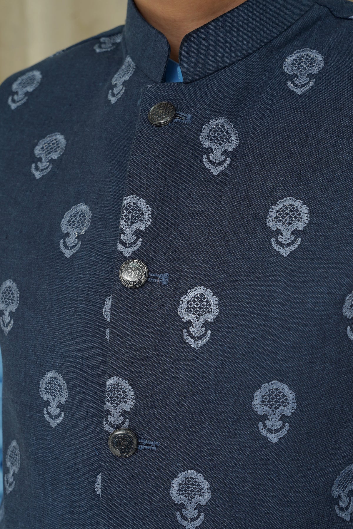 Blue Embroidery Boys Waistcoat
