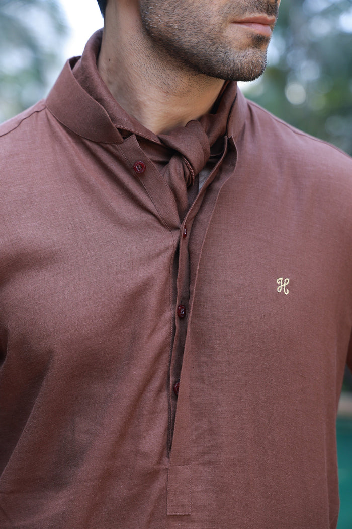 Brown Linen Kurta Pajama