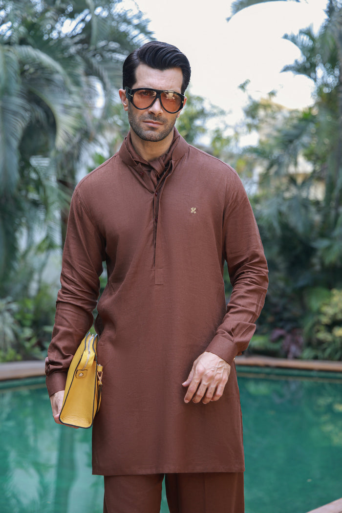 Brown Linen Kurta Pajama
