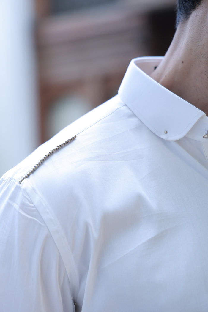 Off White Cotton Satin Kurta Pajama