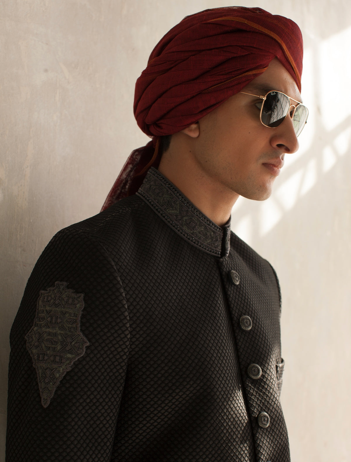 Deep Maroon Turban with Short Tail