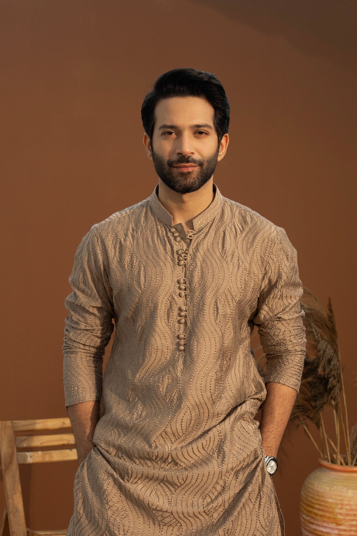 Light Brown Zardozi Kurta Pajama