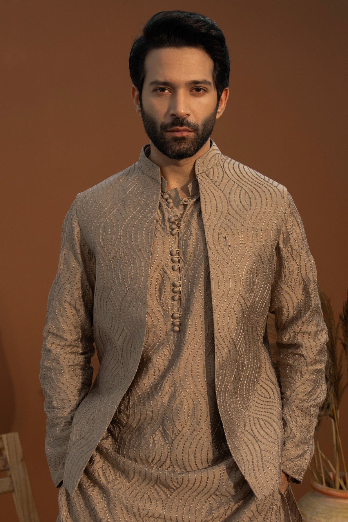 Light Brown Zardozi Kurta Pajama