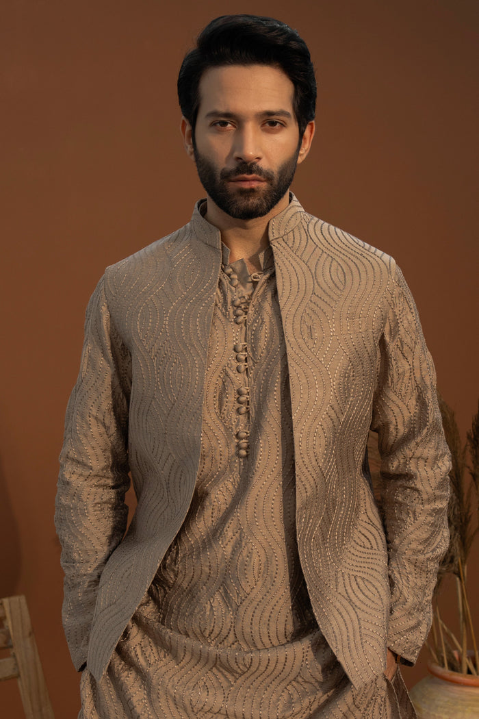 Light Brown Zardozi Kurta Pajama
