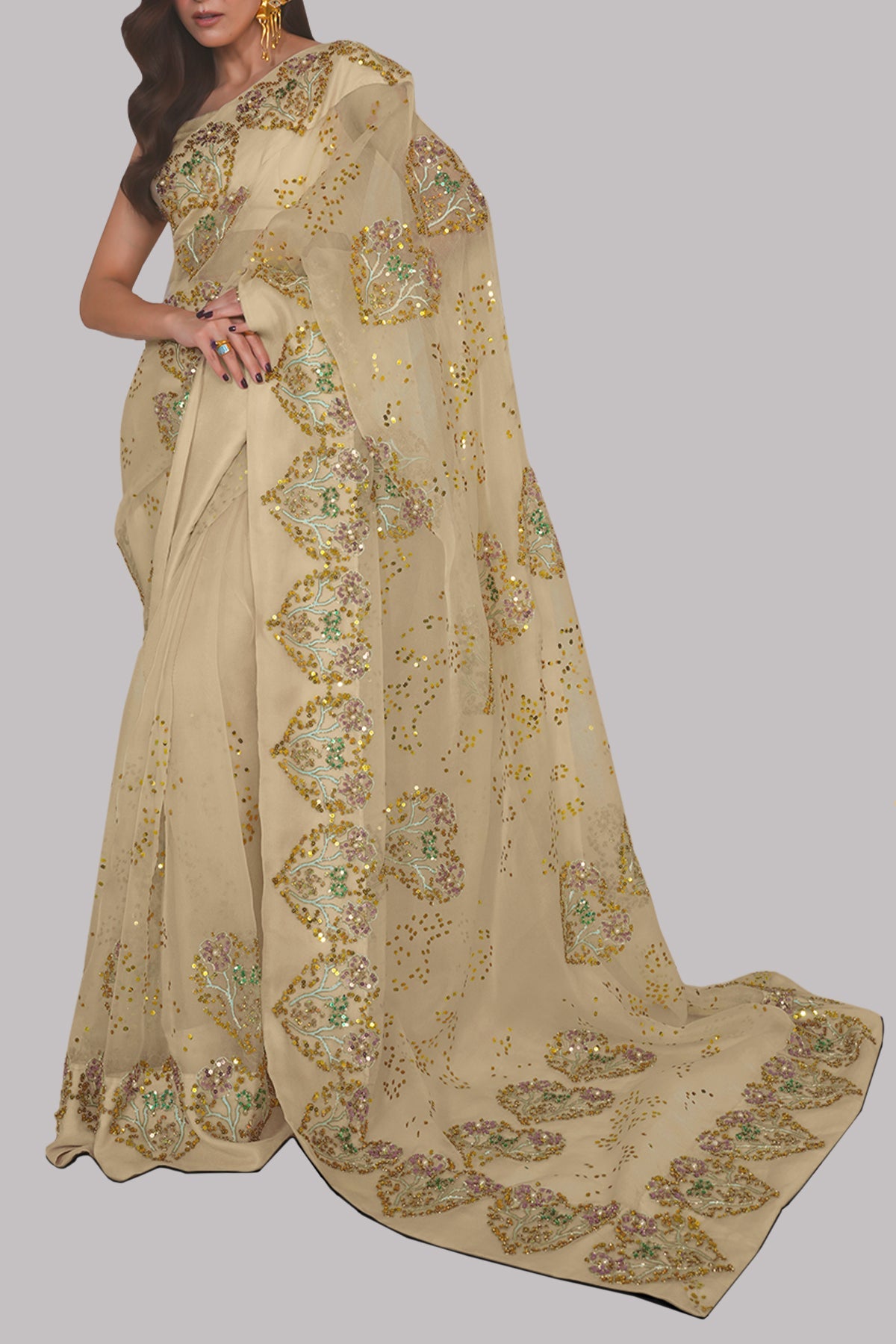 Lamb's Wool Embellished Sari