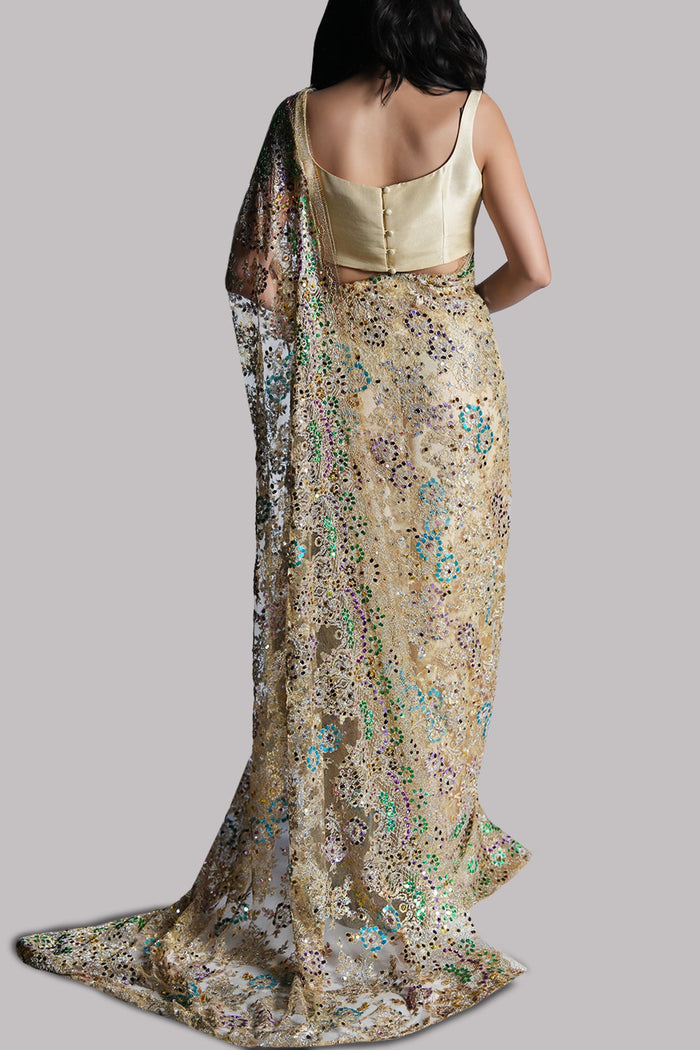 Lamb's Wool Embellished Chantilly Lace Sari