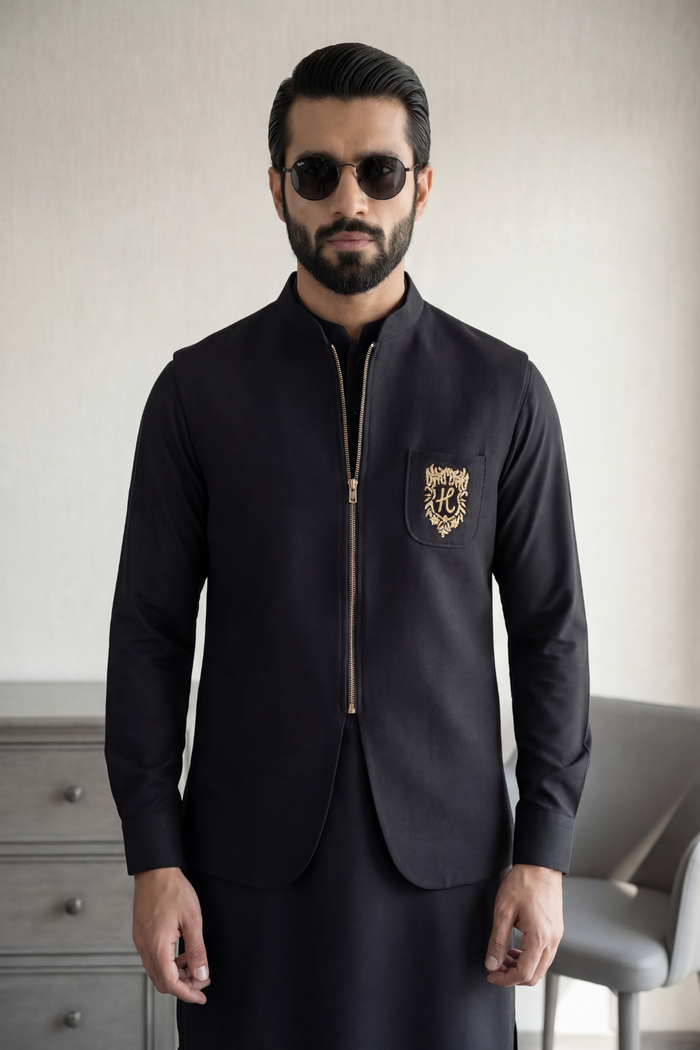 Black Zip-Front Waistcoat