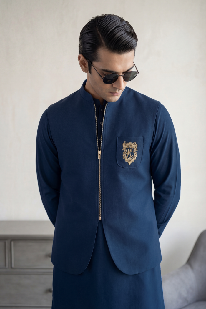 Blue Zip-Front Waistcoat