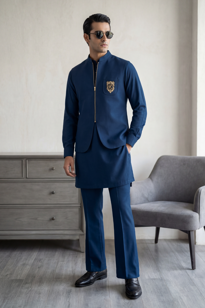 Blue Zip-Front Waistcoat