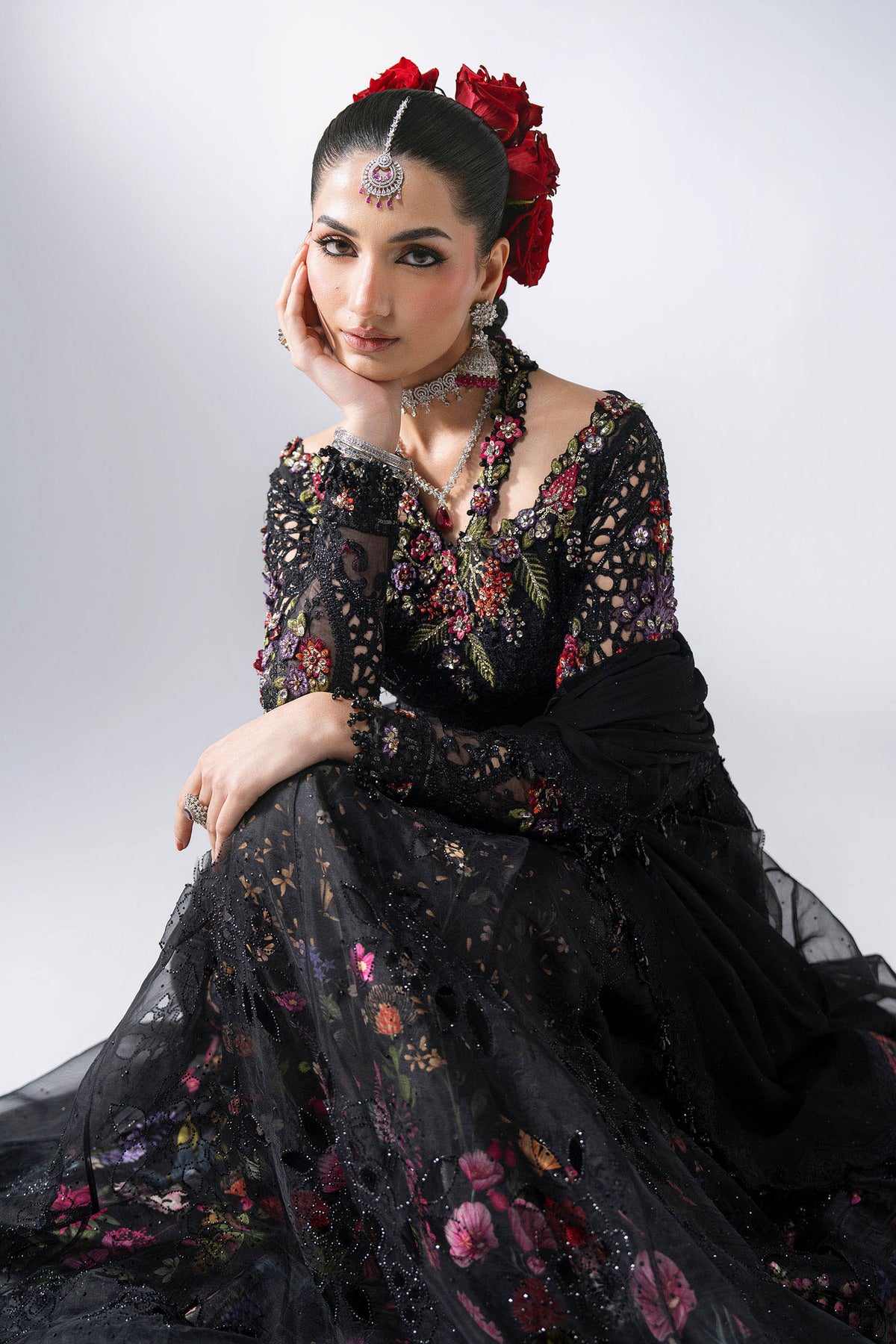 Maria B Mbroidered BD-3101 black organza frock
