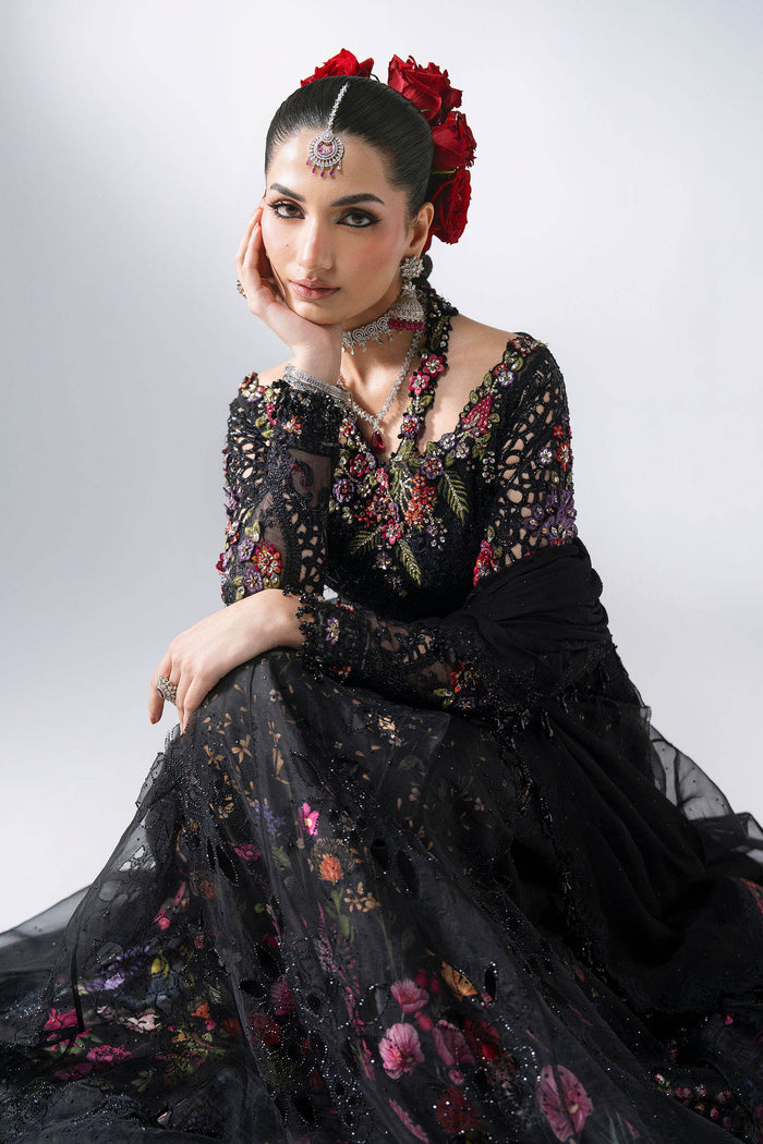 BD-3101 Black Embroidered Organza Frock Suit