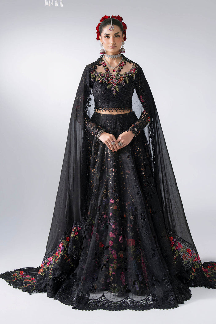 BD-3101 Black Embroidered Organza Frock Suit