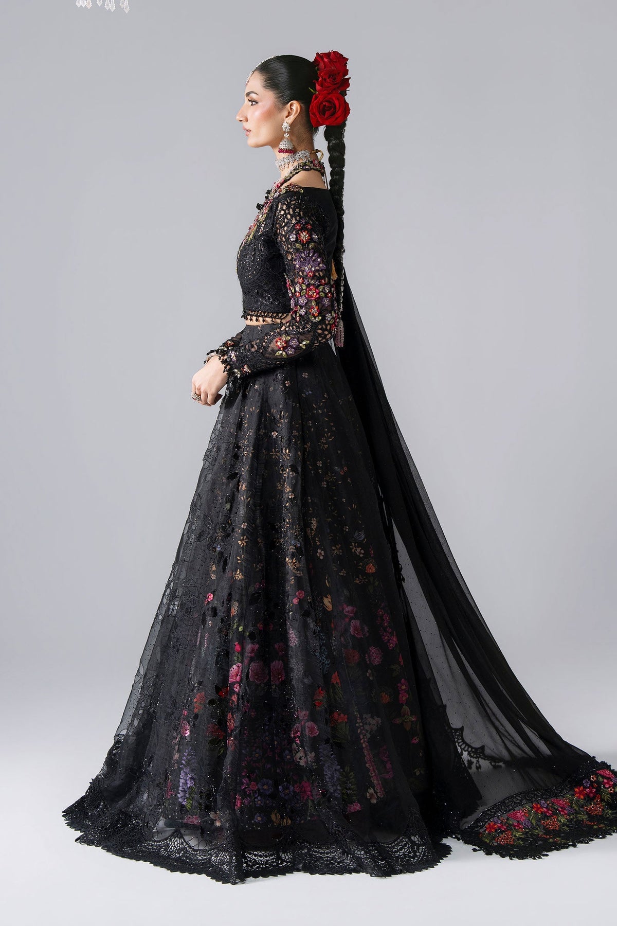 BD-3101 Black Embroidered Organza Frock Suit