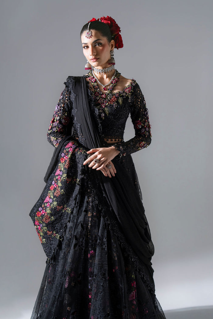 BD-3101 Black Embroidered Organza Frock Suit