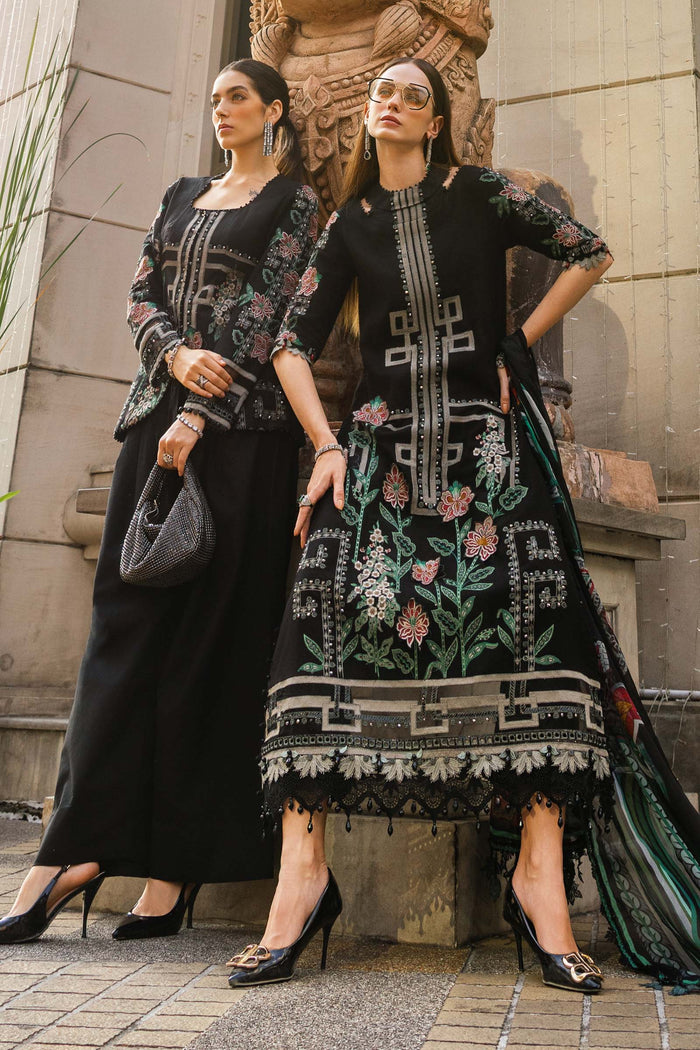 3 Piece Unstitched Embroidered Jacquard Lawn Suit (Black) | EL-26-11