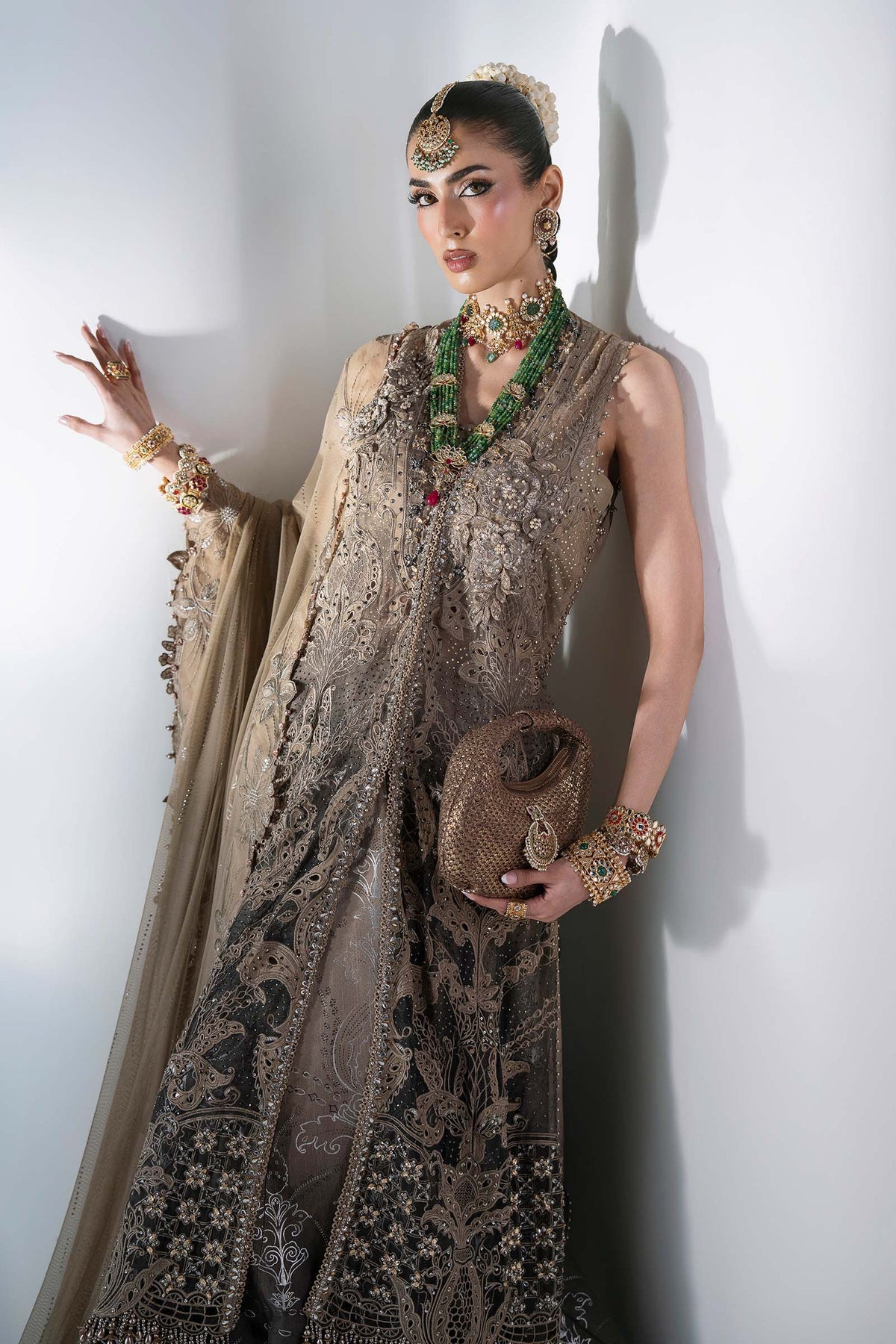 Maria B Mbroidered BD-3102 coffee chiffon suit