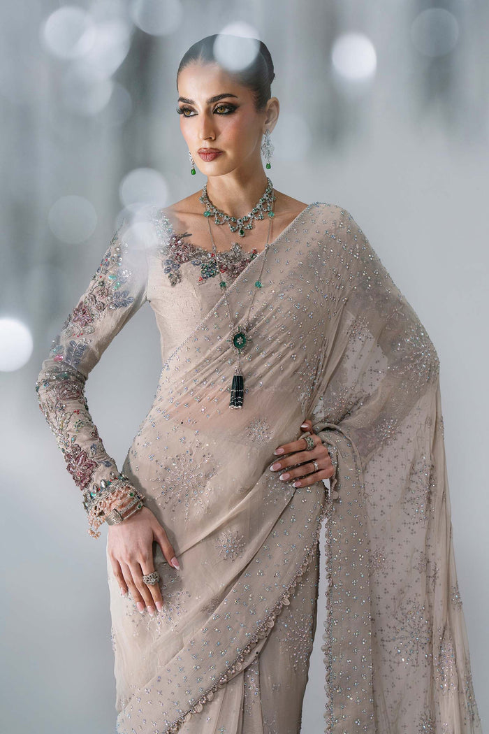BD-3103 Mouse Grey Embroidered Chiffon Saree